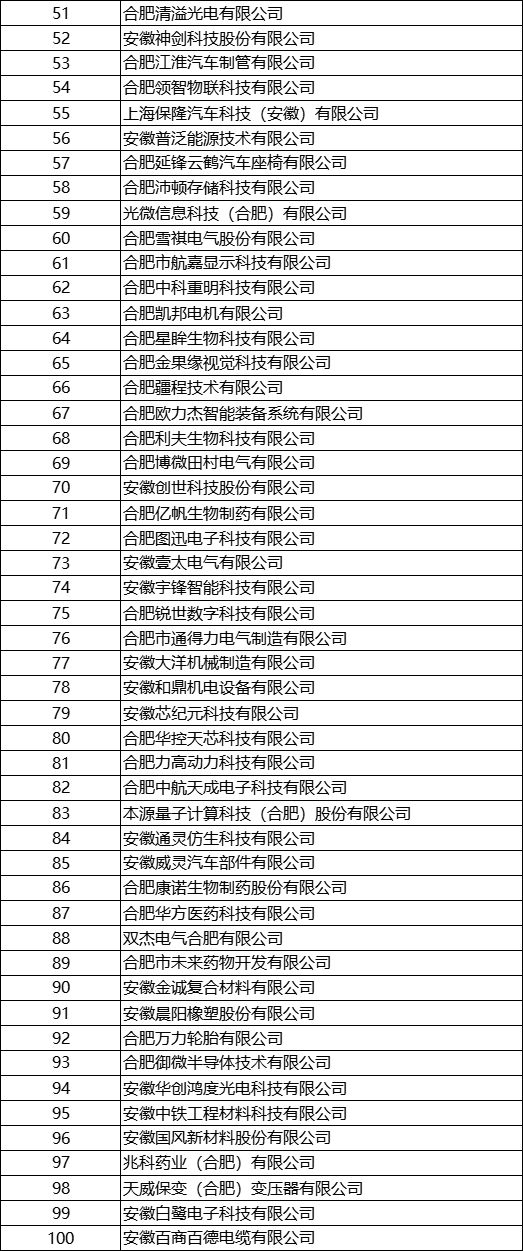 2023年安徽省 專精特新中小企業完整名單