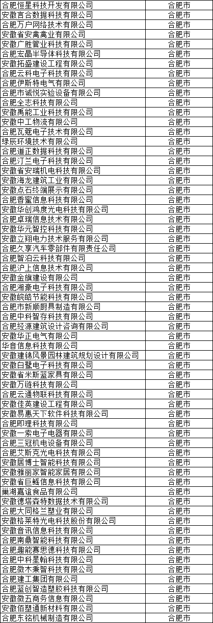 合肥市高新技術企業公示